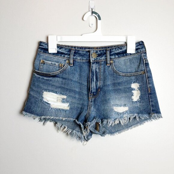 Bullhead High Rise Cut Off Shorts Distressed Raw Hem Festival Short - Picture 4 of 14